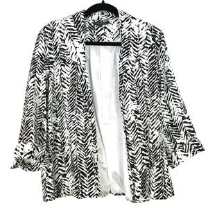 For Cynthia Black White Abstract Chevron Linen Blend Blazer Jacket Women's XL